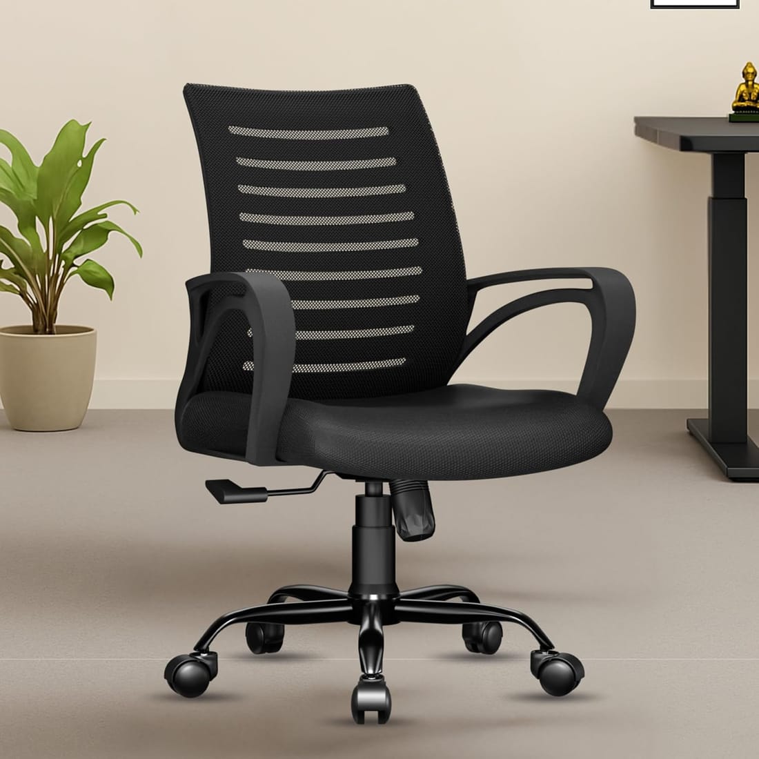 Elite Mesh Comfort | Reinforced Nylon Base | Mid-Back Ergonomic Office Chair | 360° Swivel & Height Adjustable | Breathable Mesh With Lumbar Support | 1-Year Warranty