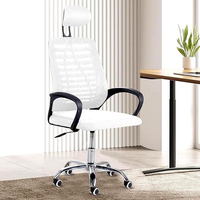 Imw Comfy Chair Mesh Office Desk,Rocking Ergonomic Computer Chair Adjustable High With Headrest And Comfortable Armrest Swivel Chair - Snow White & Black Handle