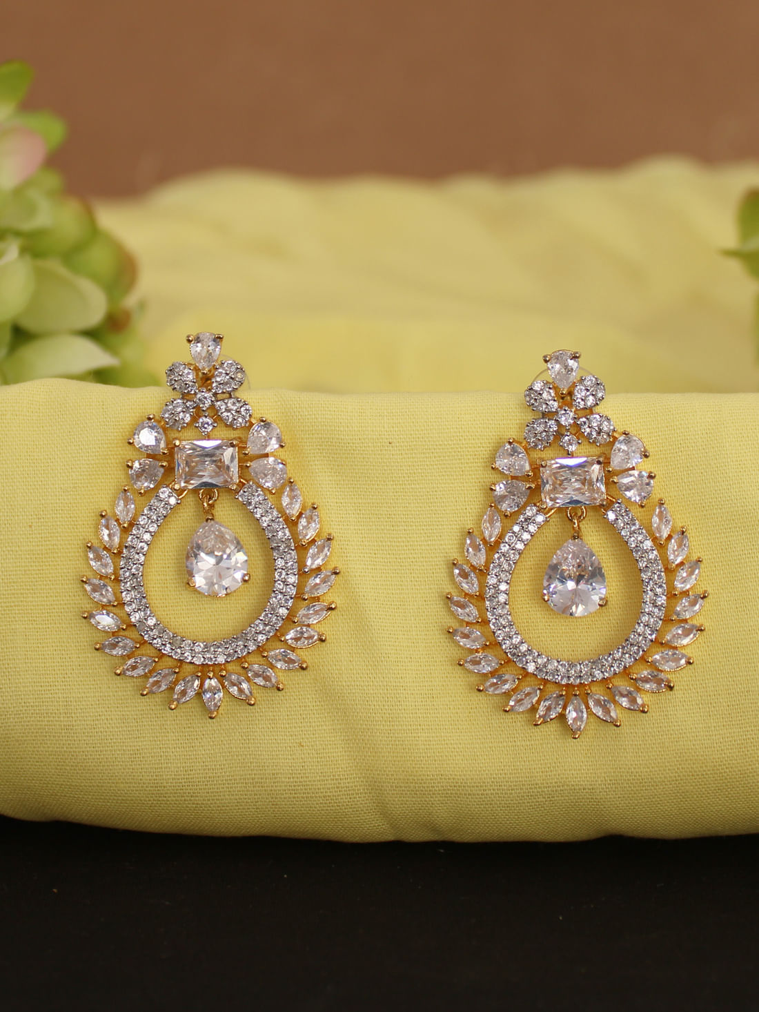 Gold Color American Diamond Dangle Earring