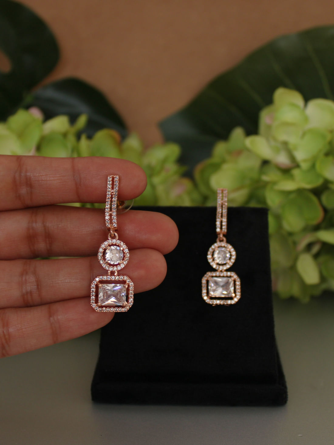 Rose Gold Color American Diamond Drop Earring