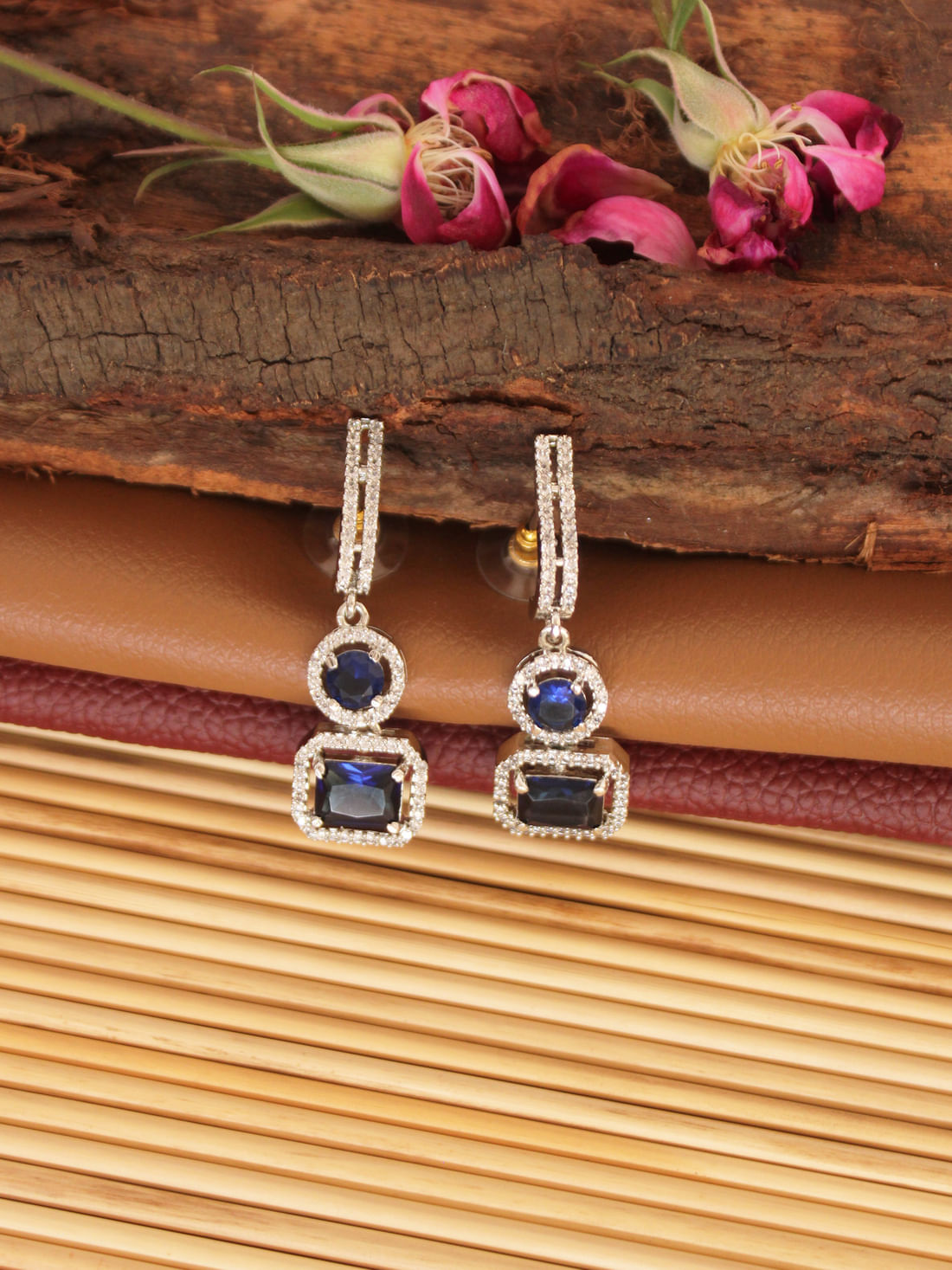 Blue Color American Diamond Drop Earring
