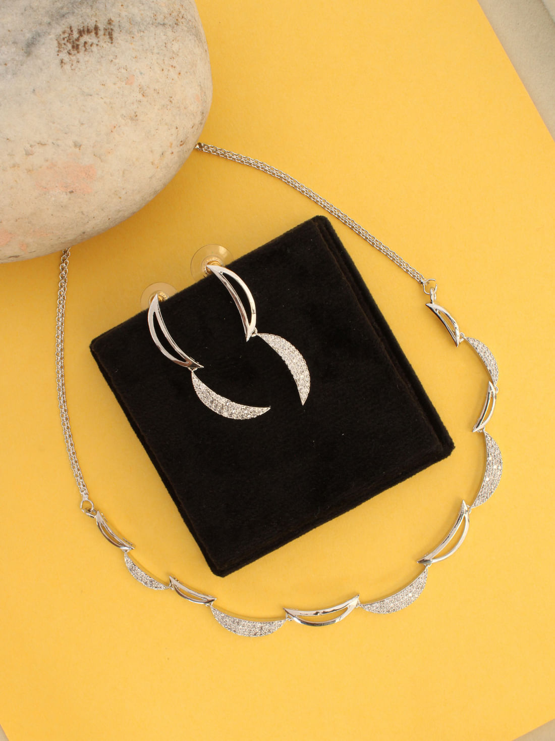 Silver Color American Diamond Necklace Set