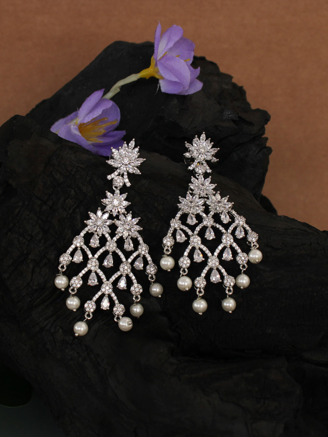 Silver Color American Diamond Dangle Earring