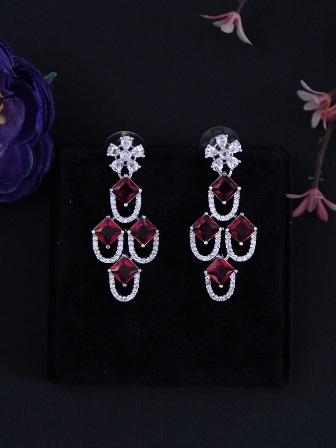 Pink Color American Diamond Dangle Earring