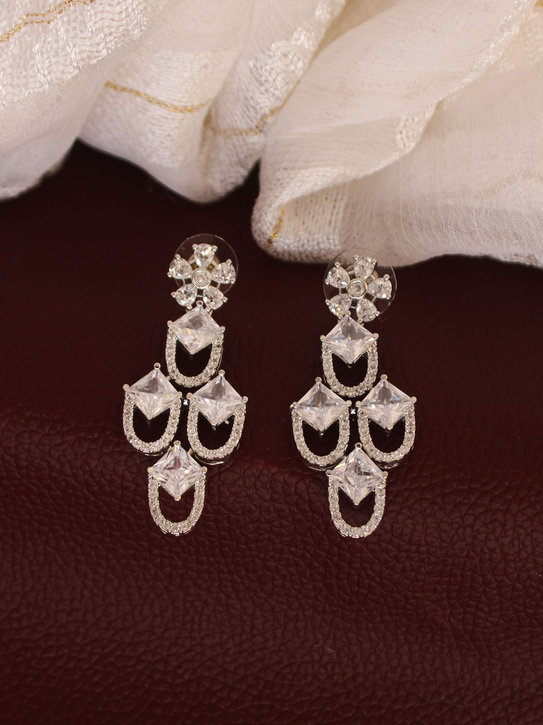 Silver Color American Diamond Dangle Earring