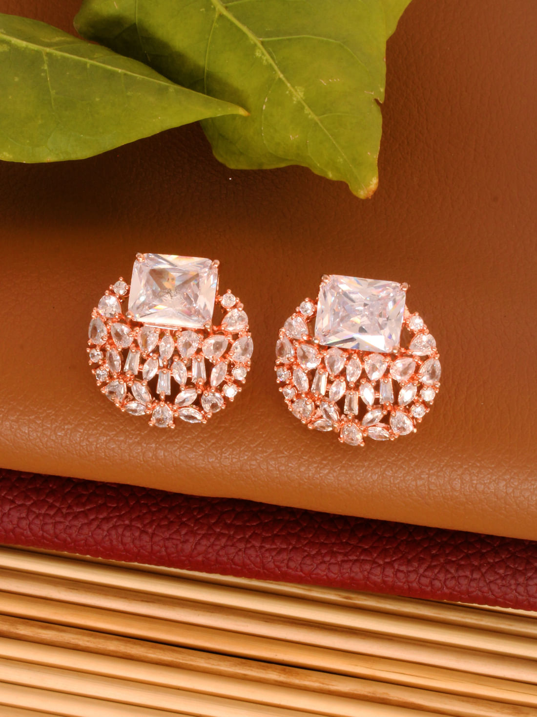 Rose Gold Color American Diamond Stud Earring