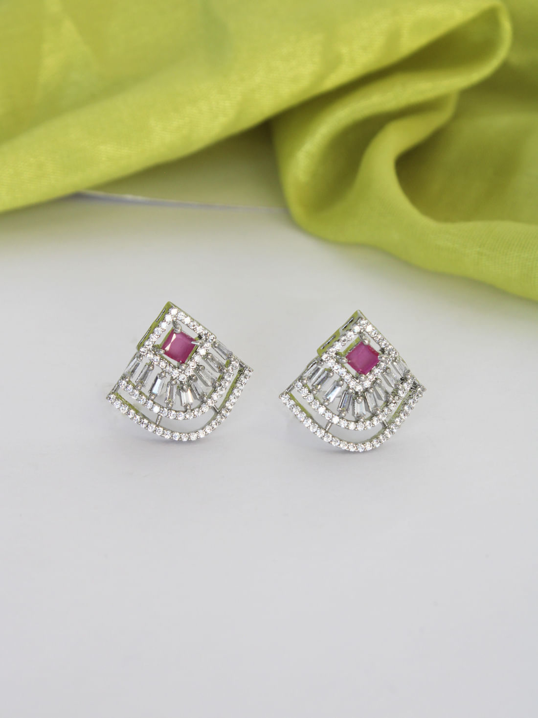 Pink Color American Diamond Earring