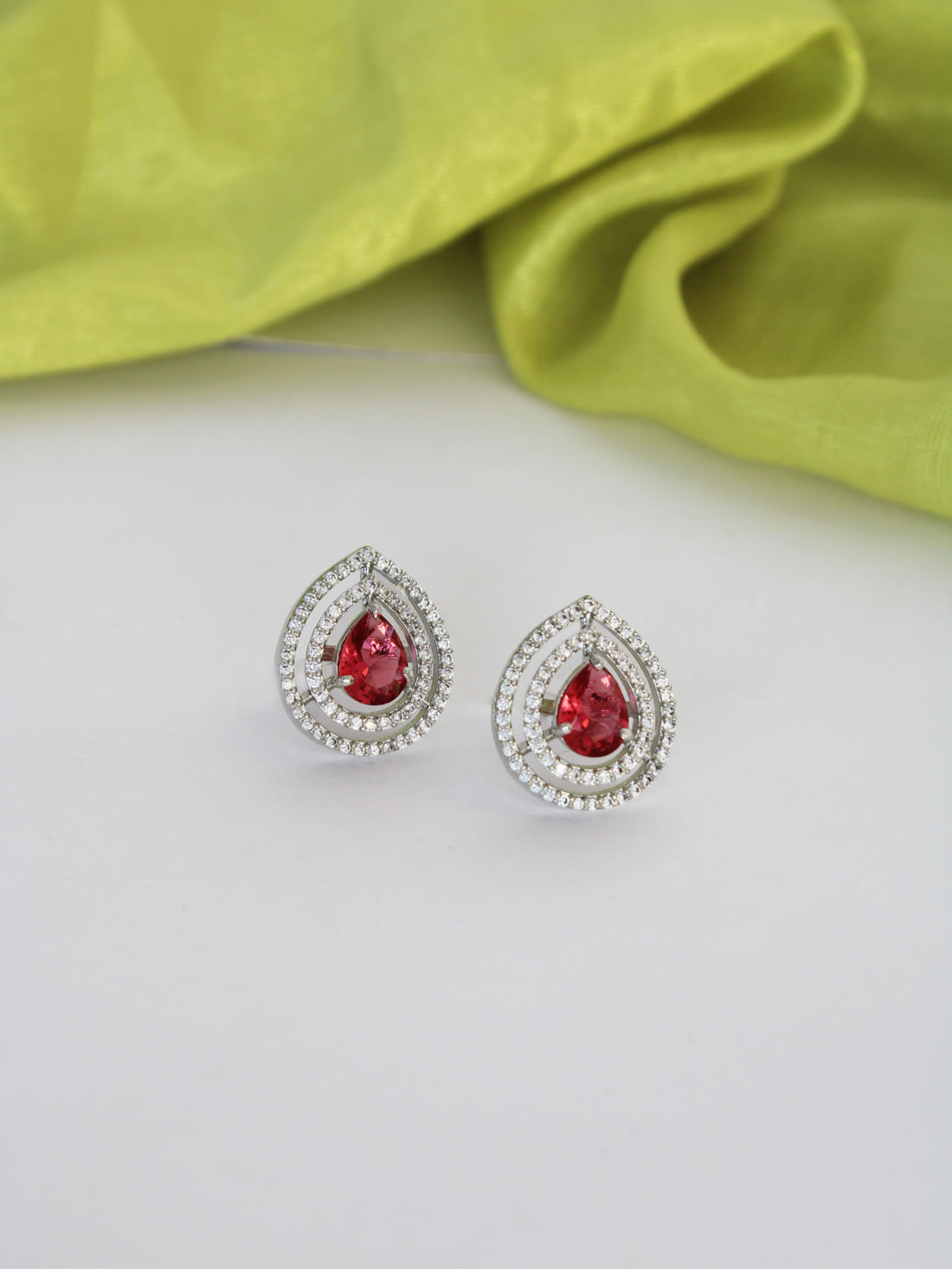 Red Color American Diamond Earring
