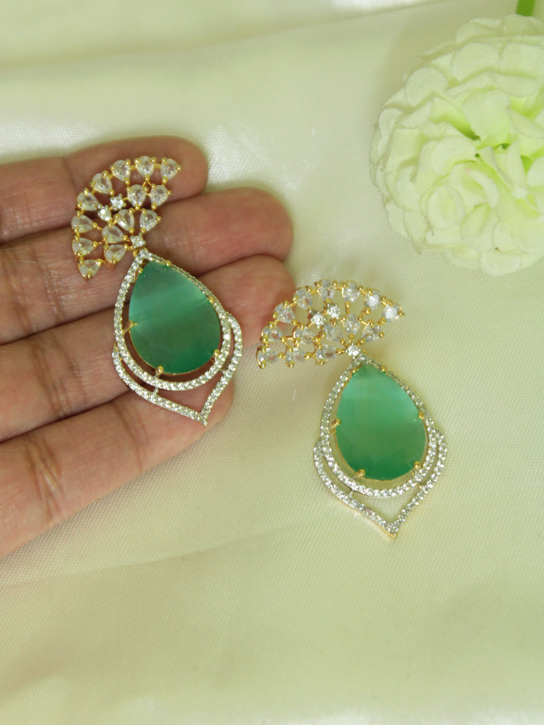 Mint Green American Diamond  Earring