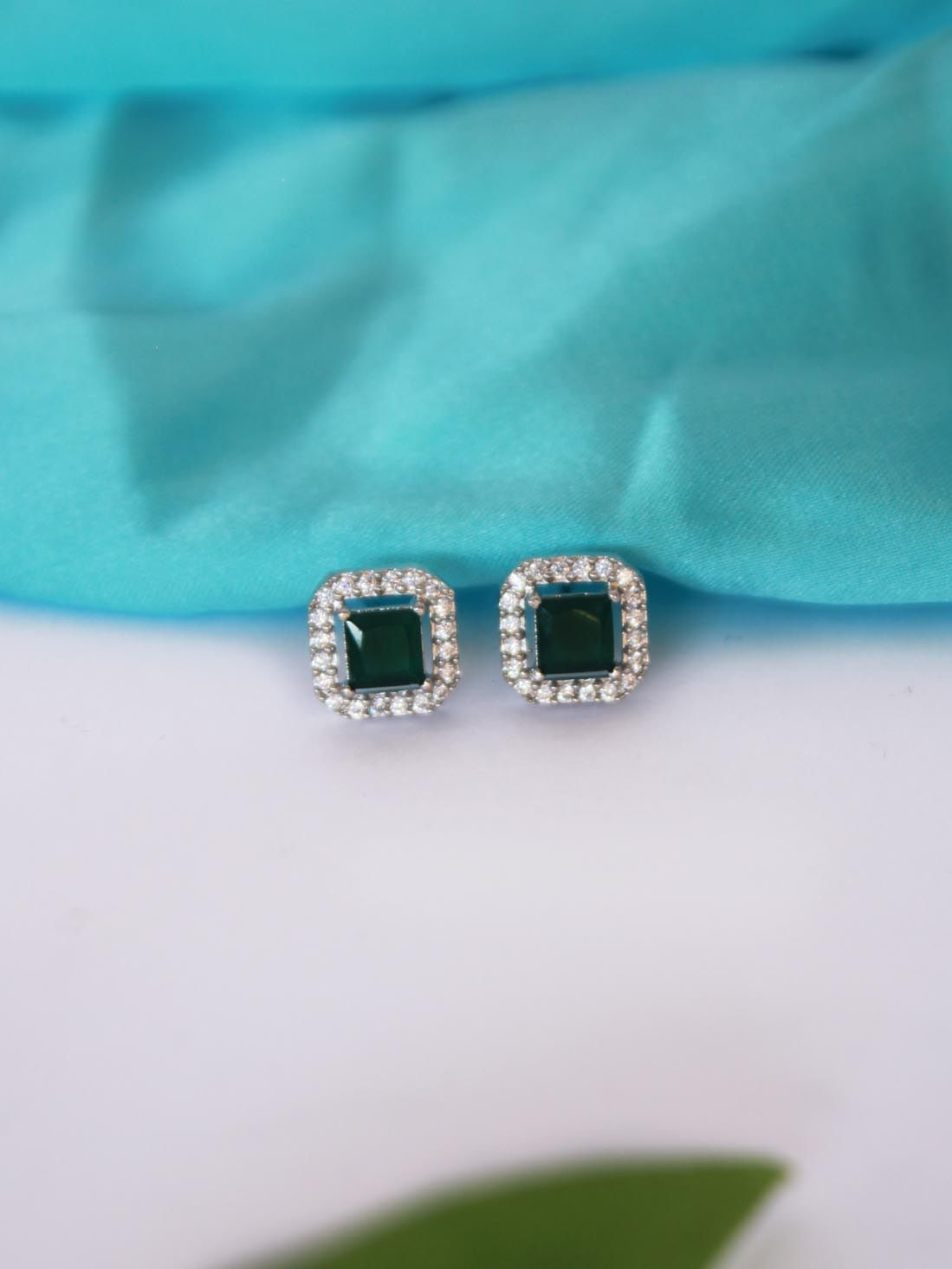 Green Color Stone American Diamond Earring