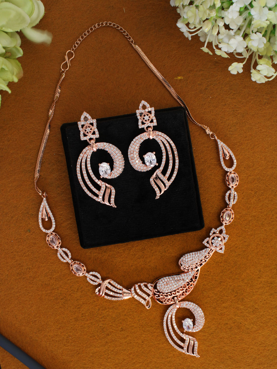 Rose Gold Color American Diamond  Brass Necklaces Set