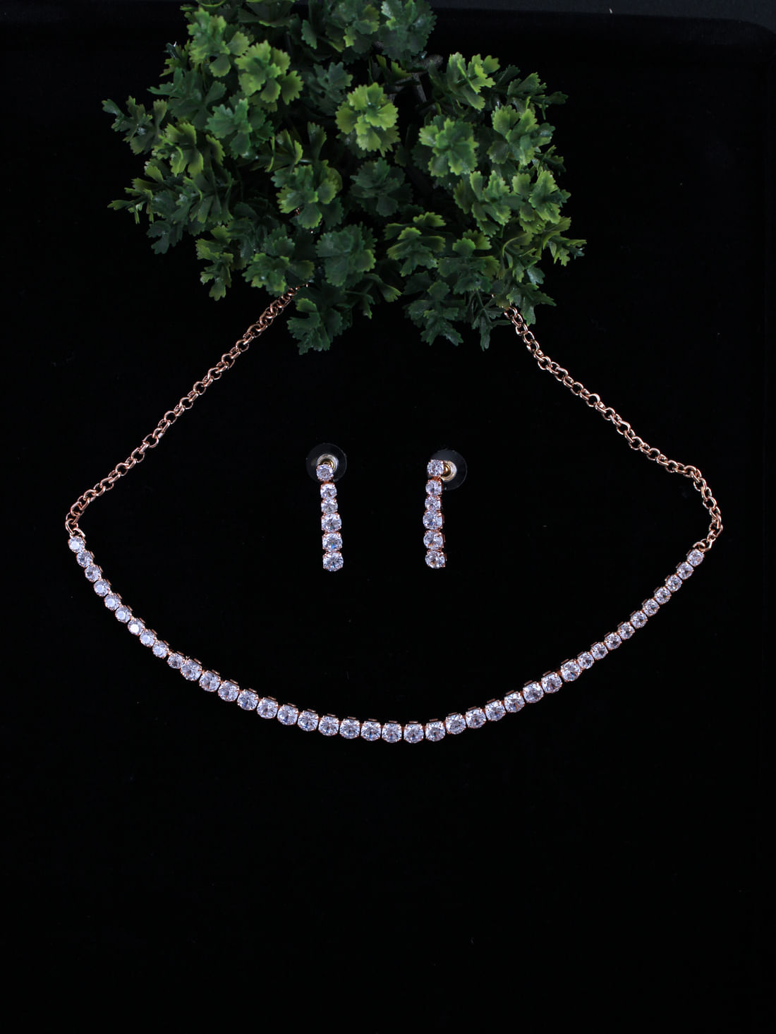 Rose Gold  Color American Diamond Necklace Set