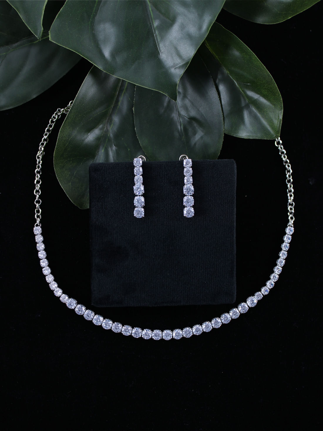 Silver Color American Diamond Necklace Set