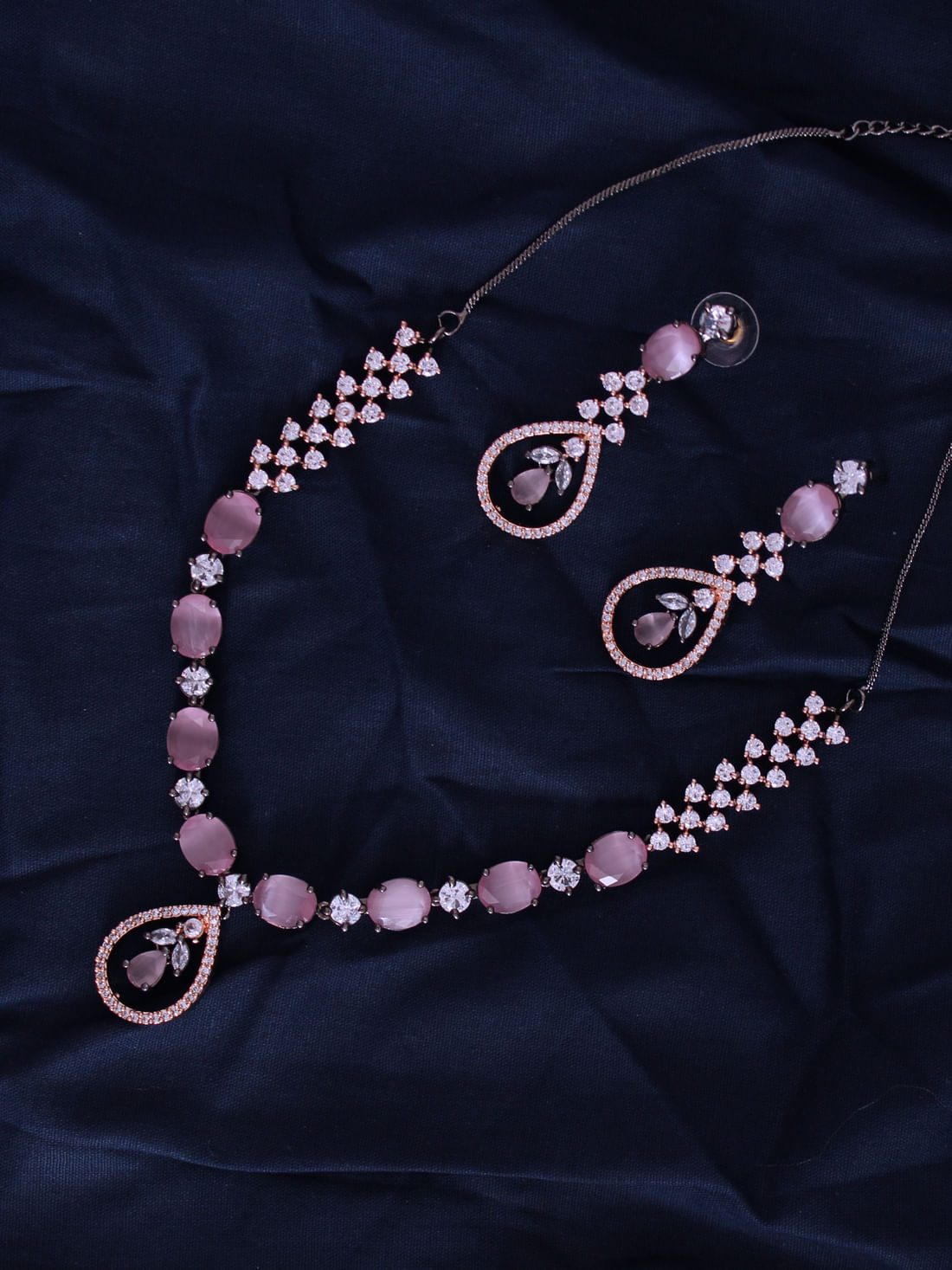 Pink  Color American Diamond Necklace Set