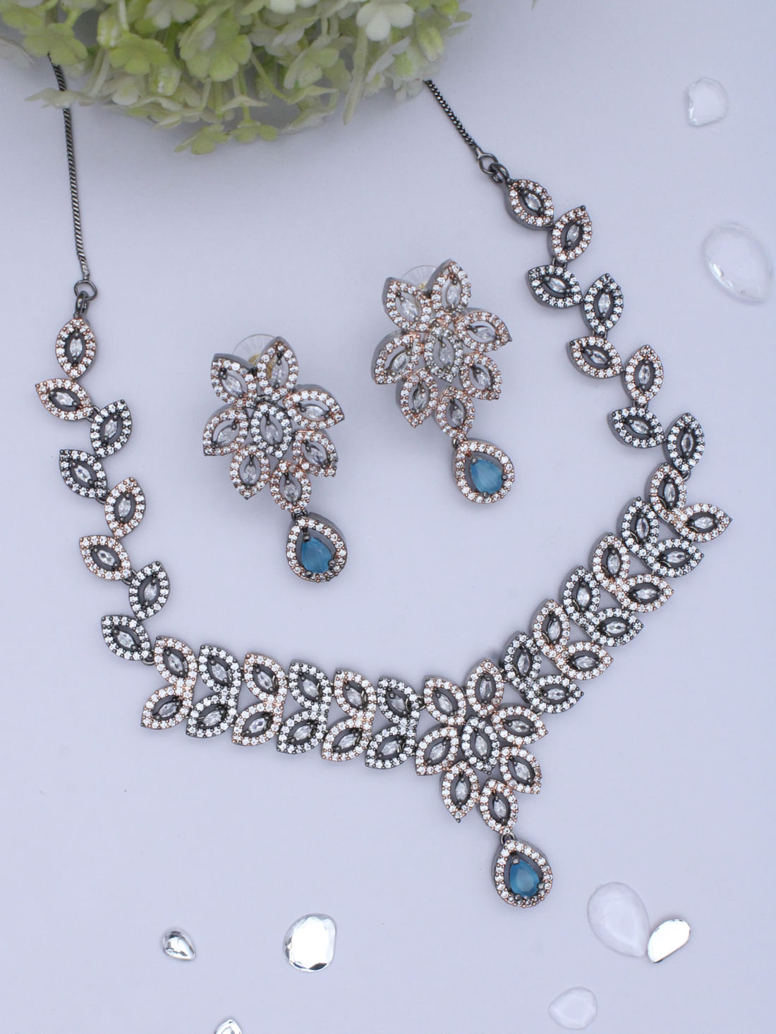 Black Color American Diamond Necklace Set