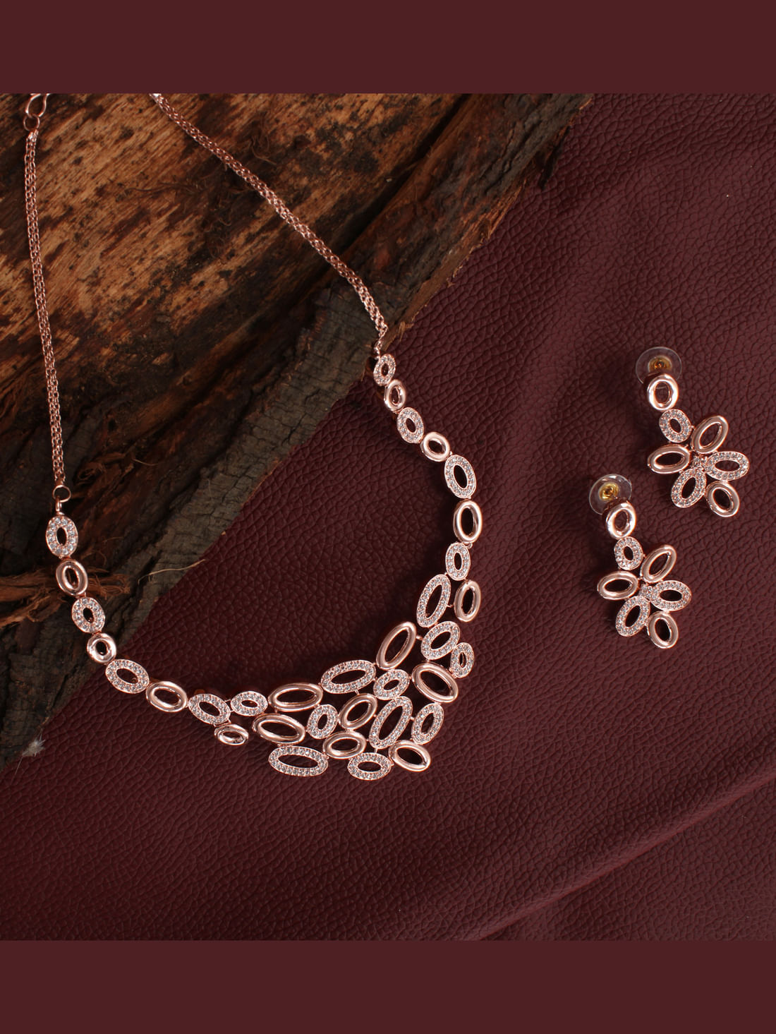 Rose Gold Color American Diamond Necklace Set