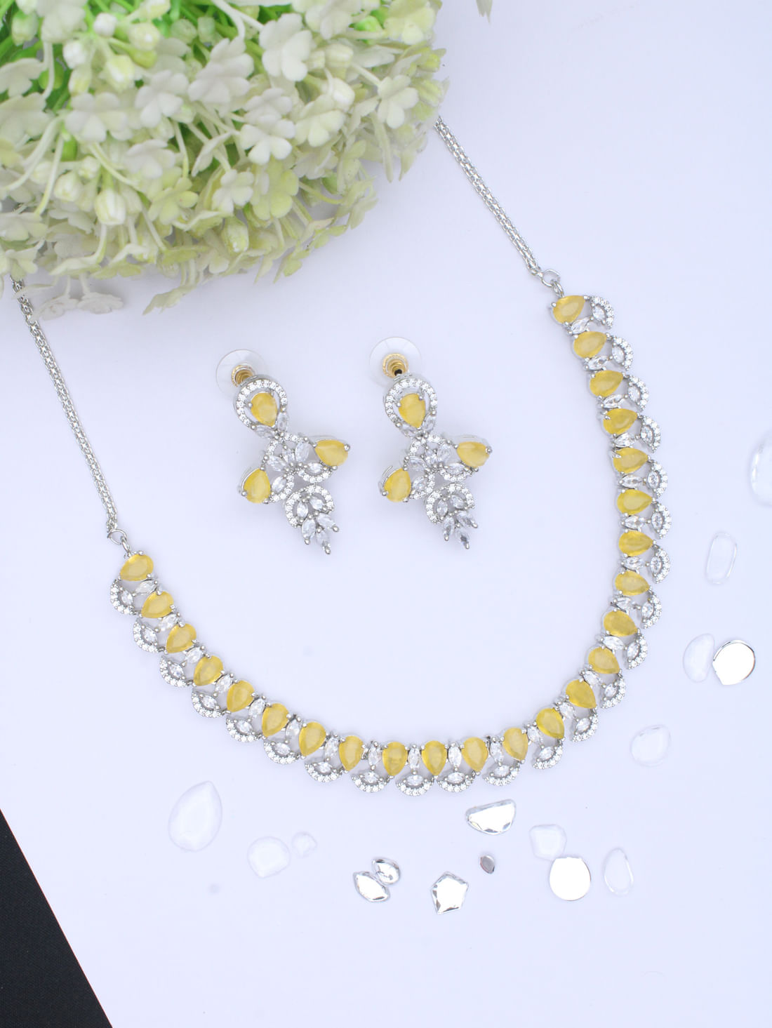 Yellow Gold Color American Diamond Necklace Set