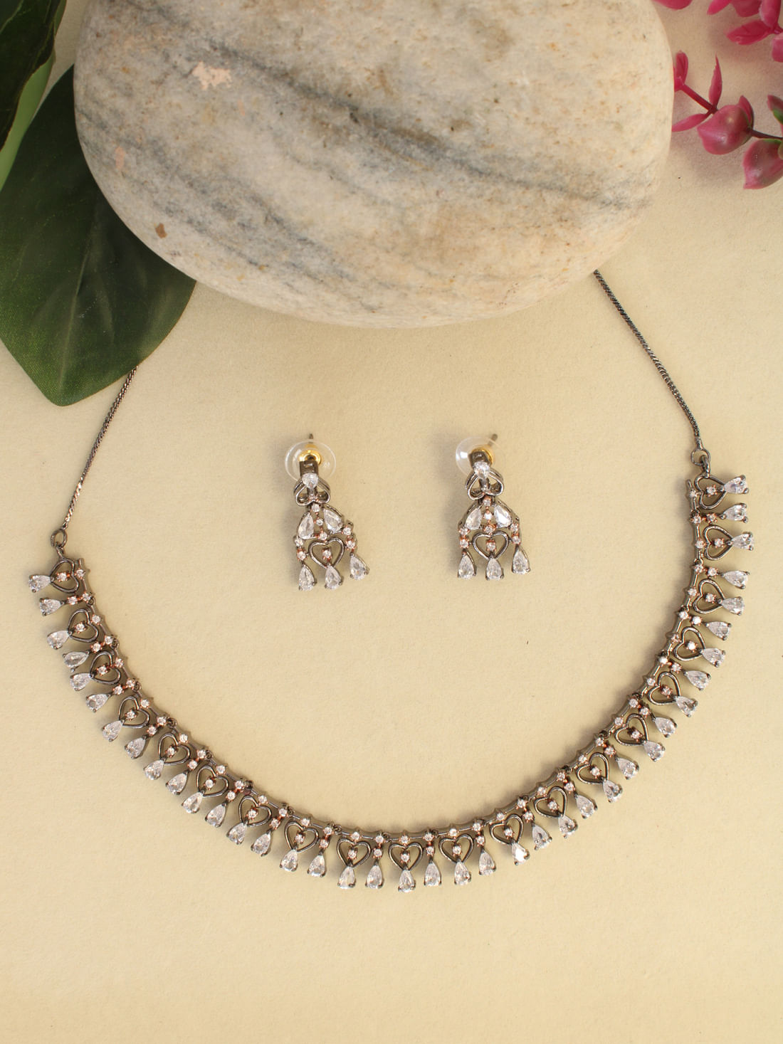 Black  Color American Diamond Necklace Set