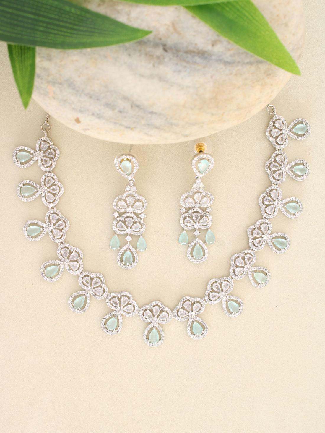 Silver Color American Diamond Necklace Set