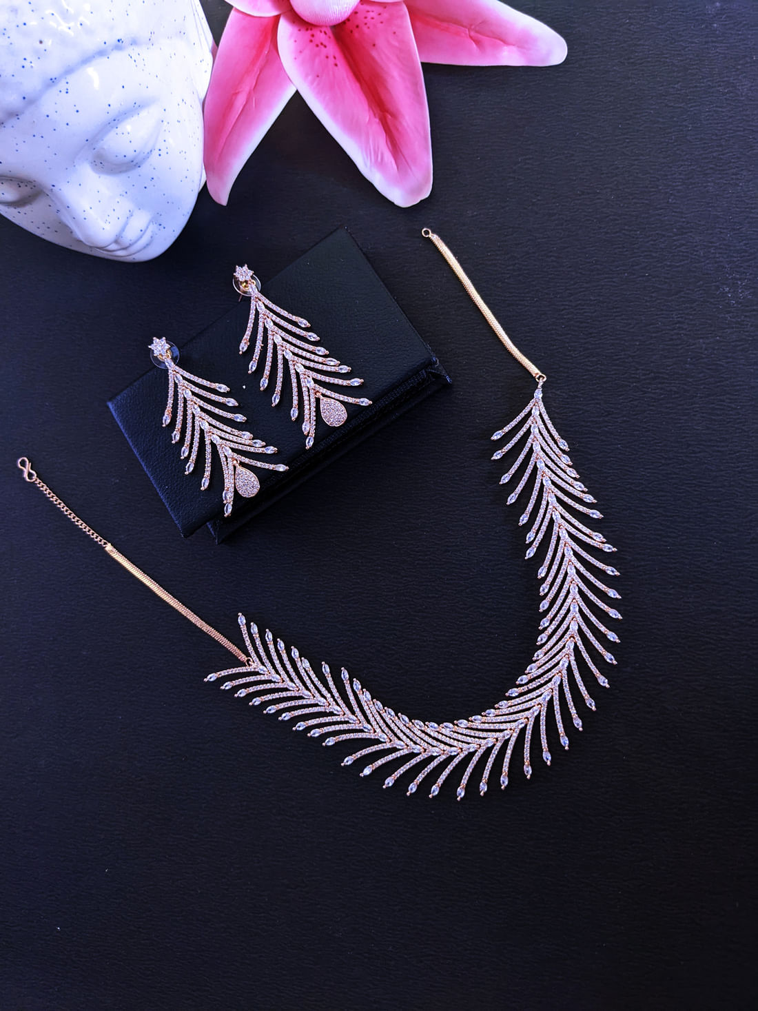 Rose Gold Color American Diamond Necklace Set