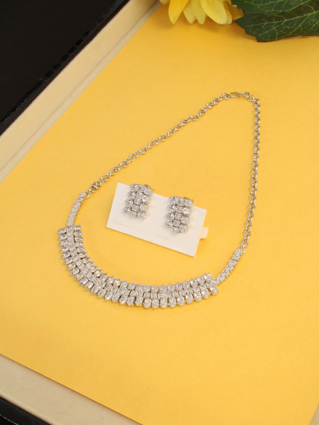 Silver Color American Diamond Necklace Set