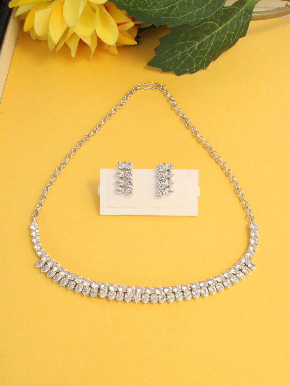 Silver Color American Diamond Necklace Set