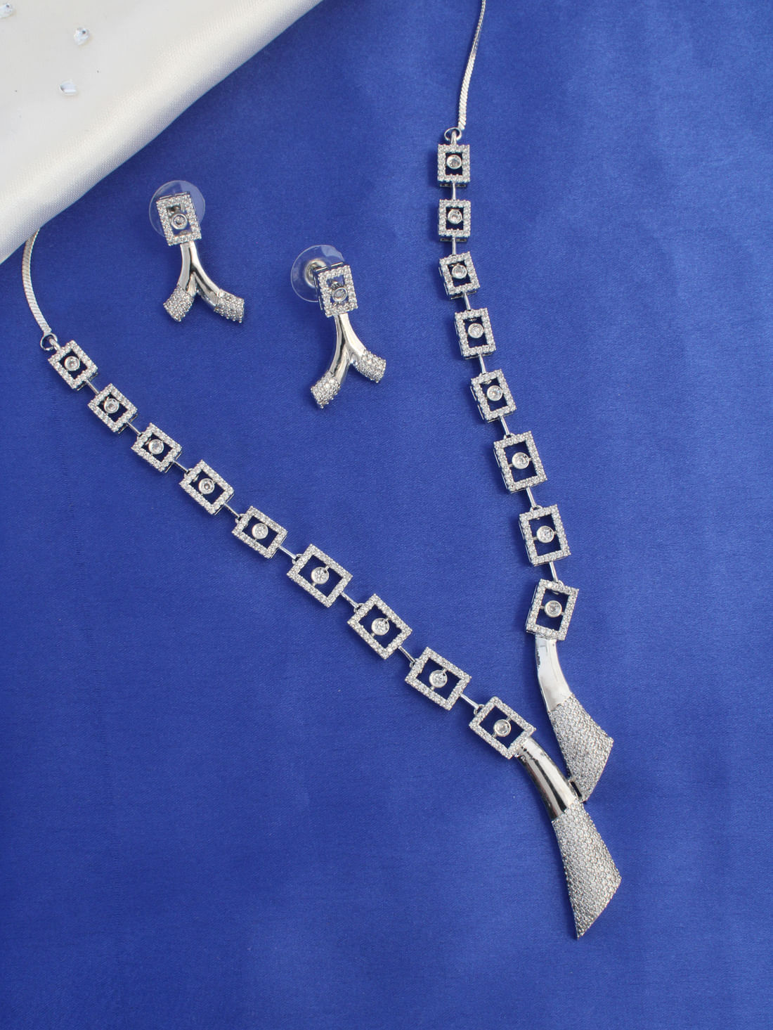 Silver Color American Diamond Necklace Set