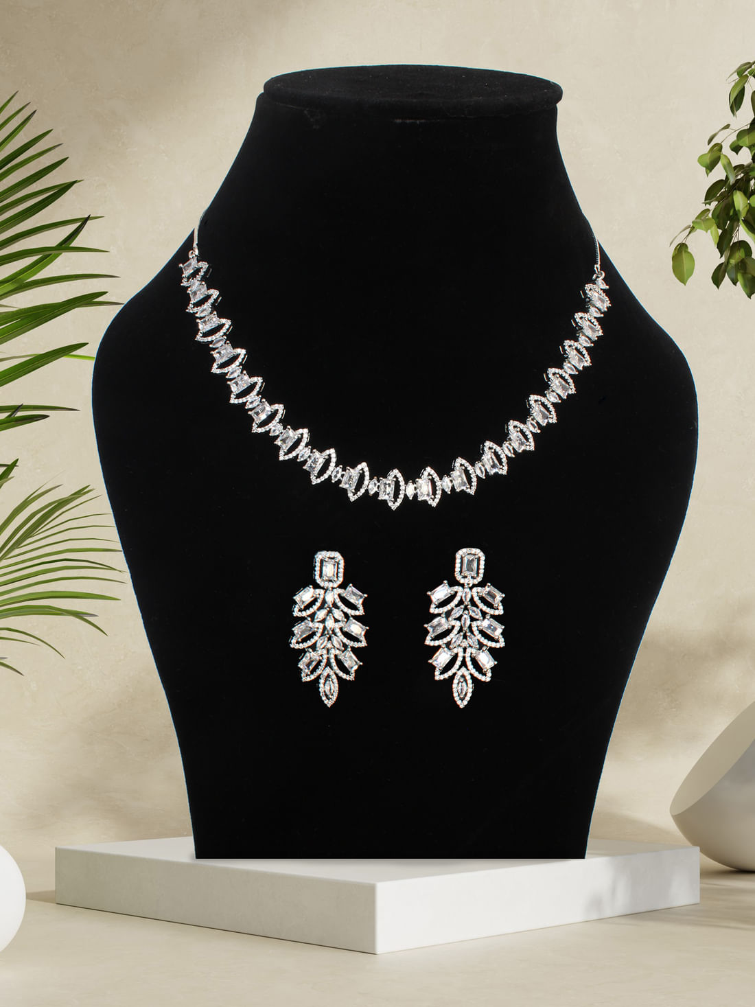 Silver Color American Diamond Necklace Set