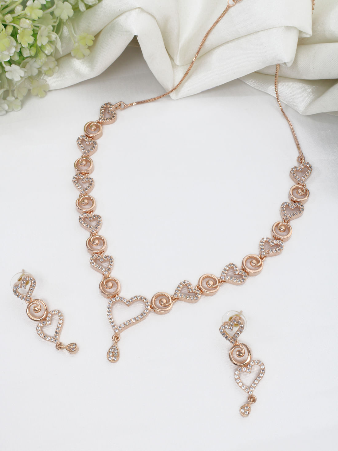 Rose Gold Color American Diamond Necklace Set