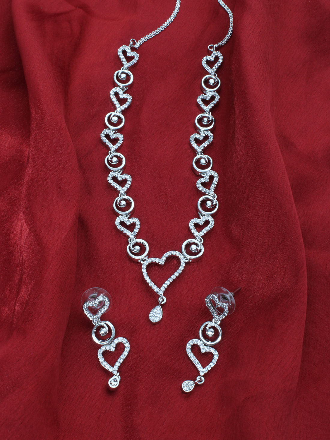 Silver Color American Diamond Necklace Set
