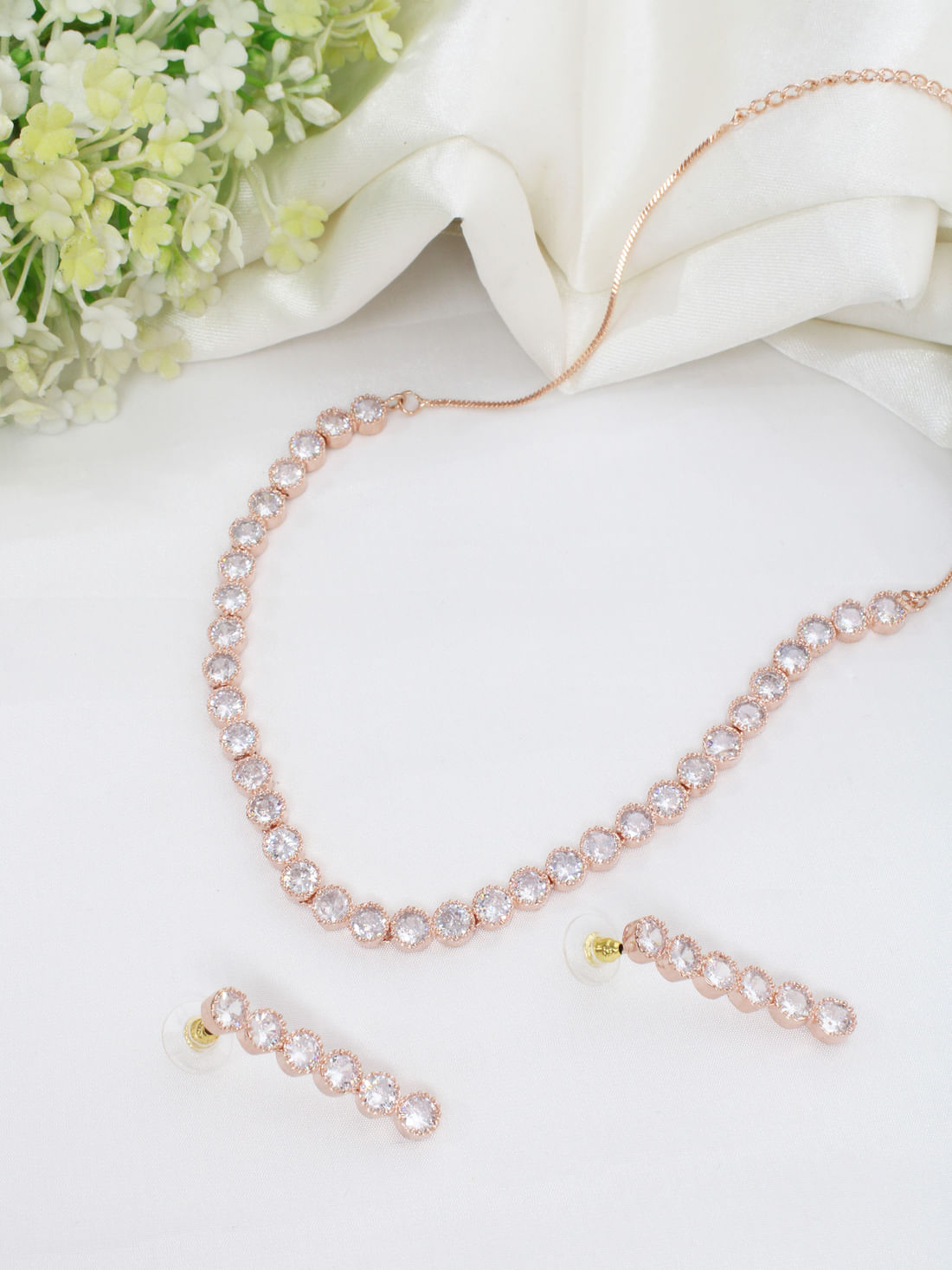 Rose Gold Color American Diamond Necklace Set