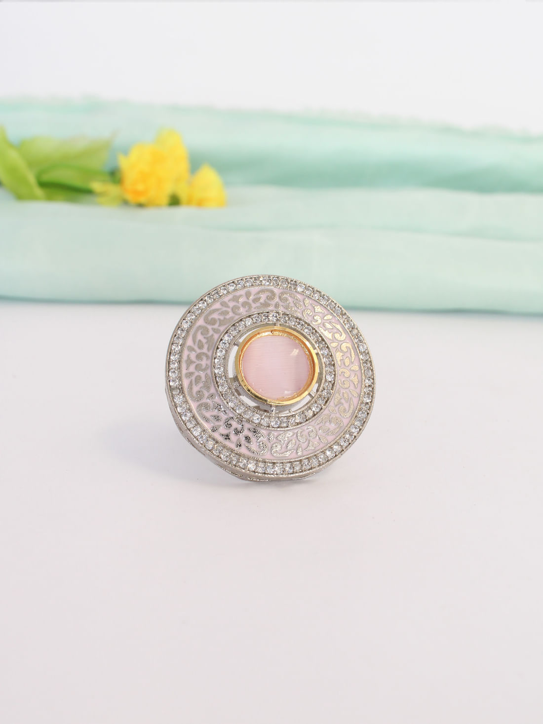 Pink Color American Diamond Ring