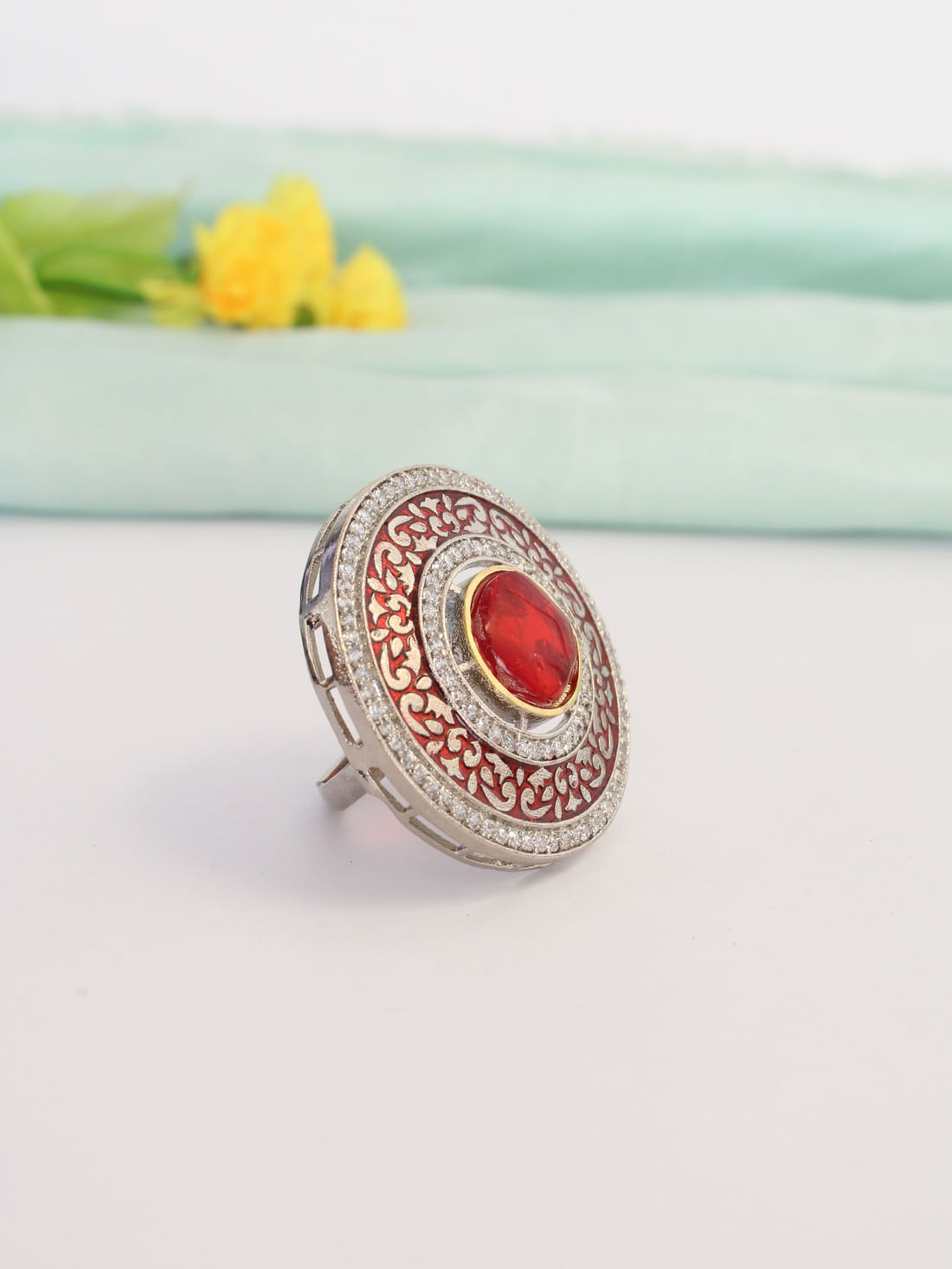 Red Color American Diamond Ring