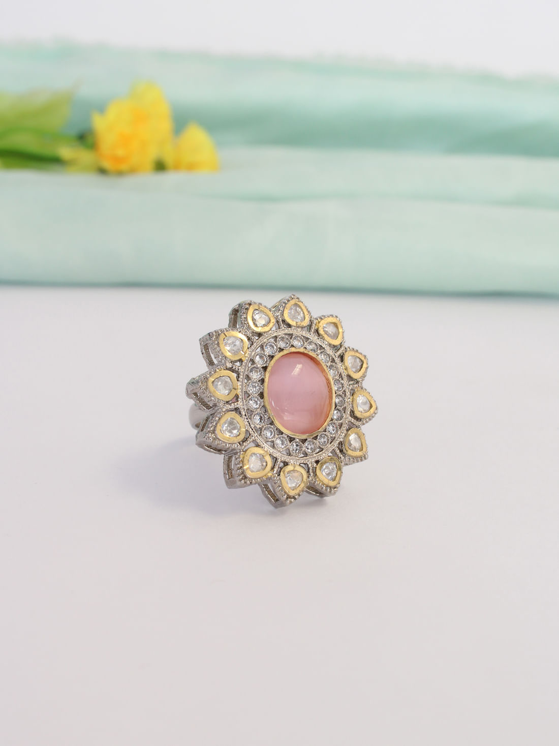 Pink Color American Diamond Ring