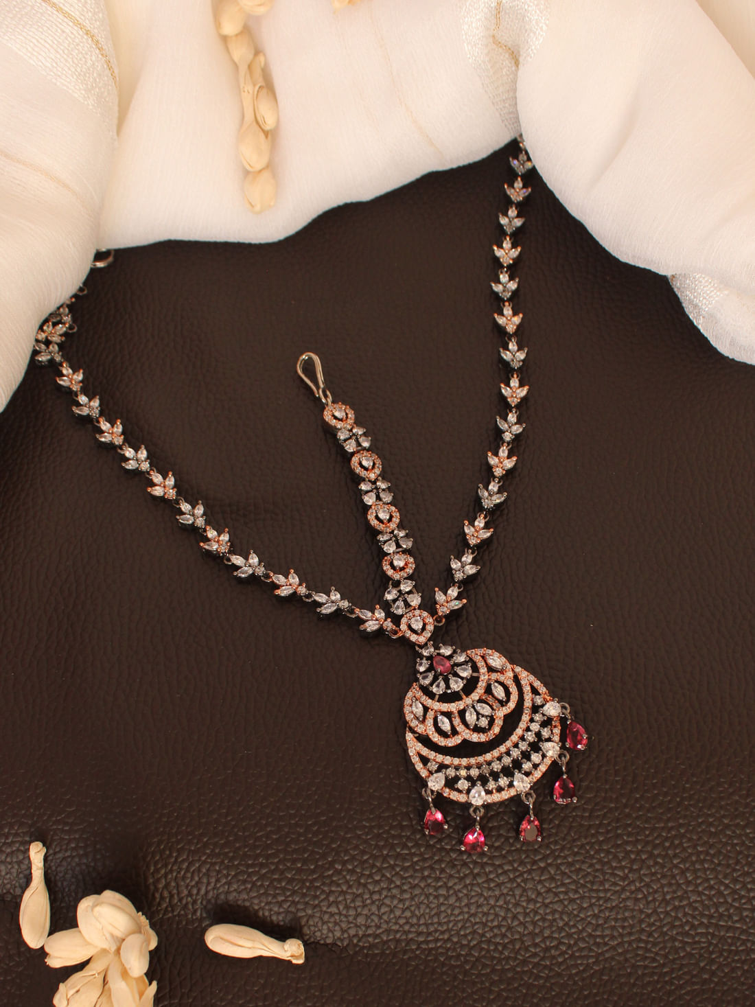 Pink Color American Diamond Maang Tikka