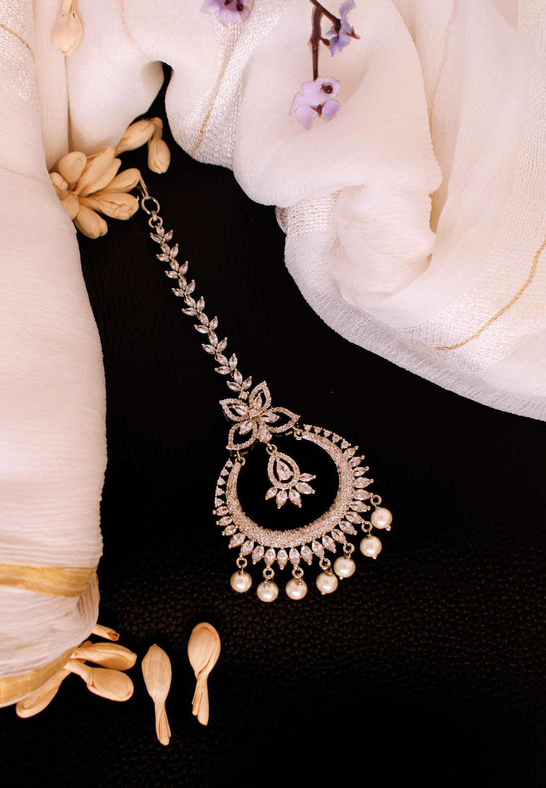 Silver Color American Diamond Maang Tikka