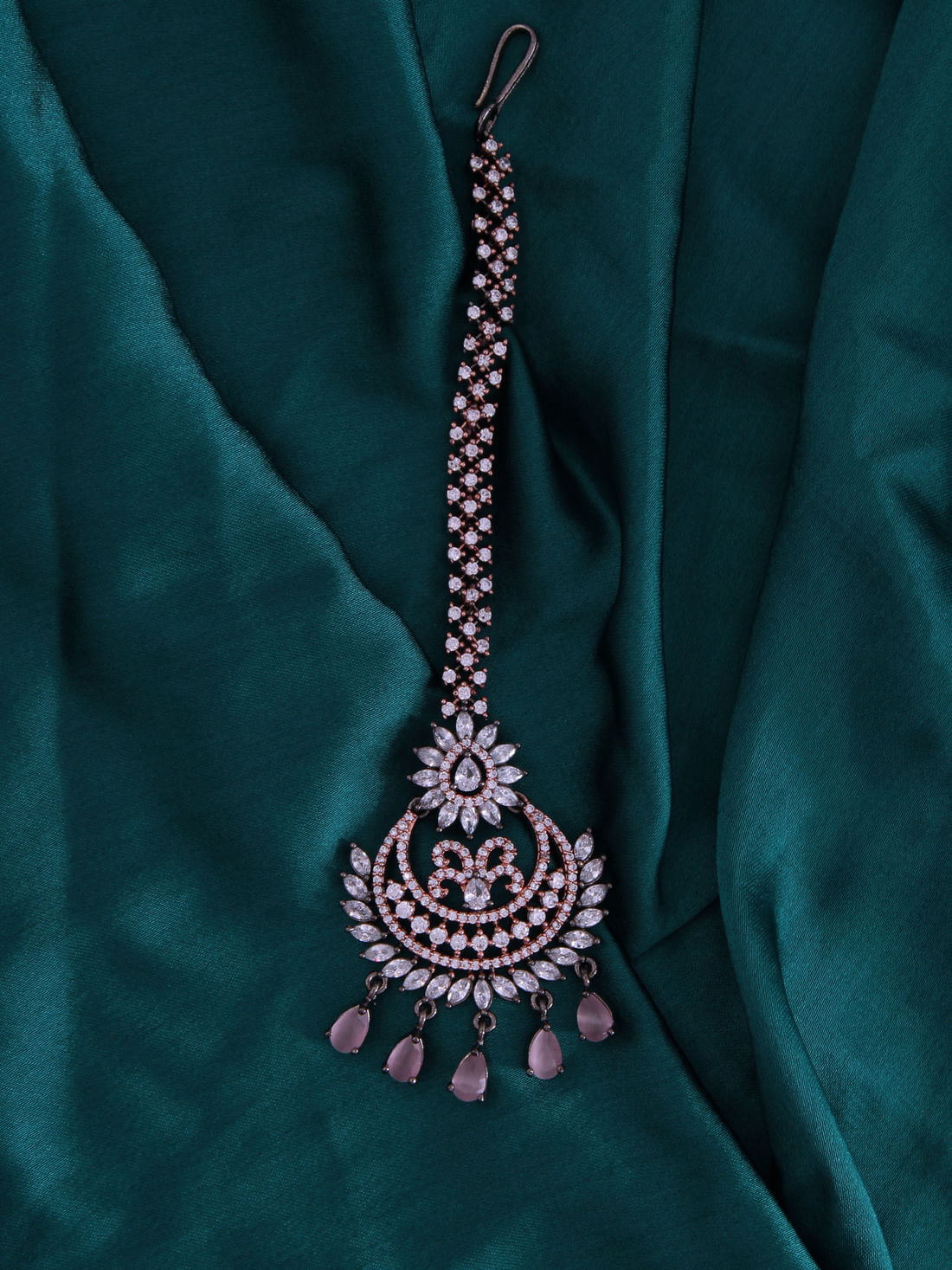 Pink Color American Diamond Maang Tikka