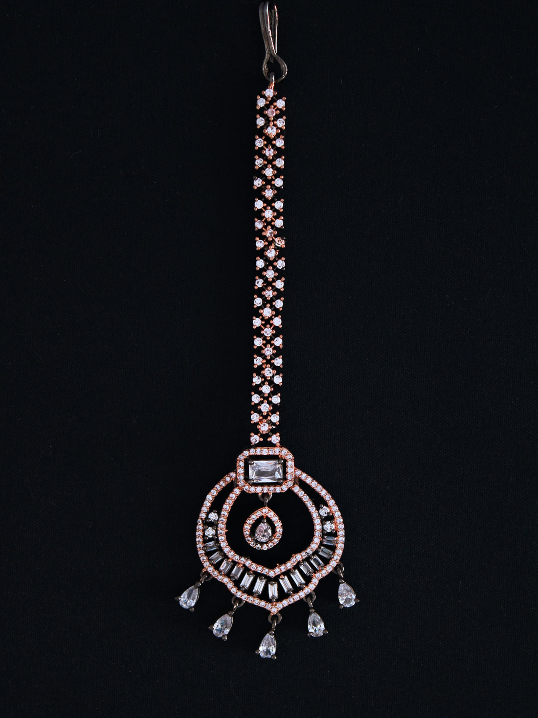 Black Color American Diamond Maang Tikka