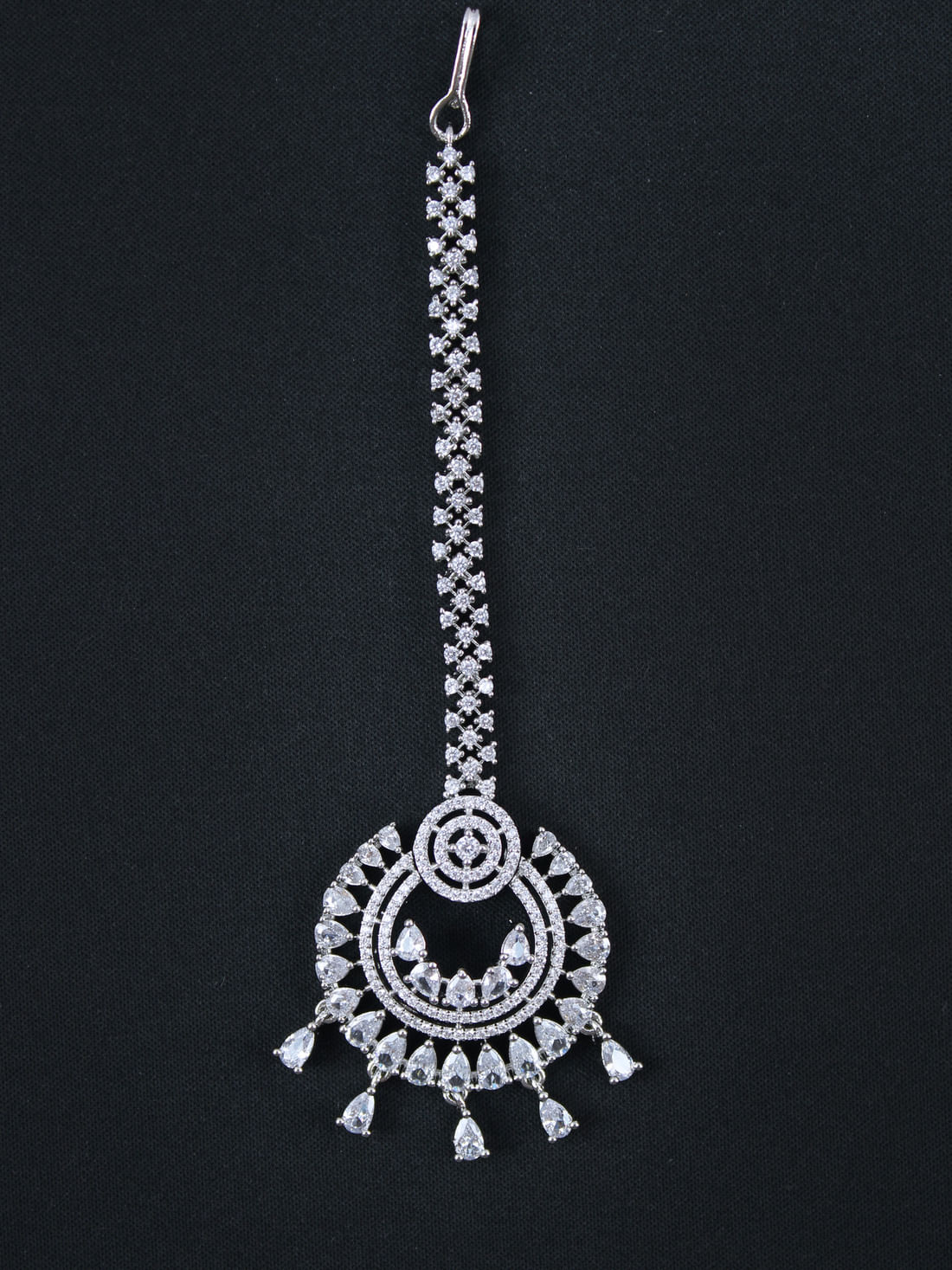 Silver Color American Diamond Maang Tikka
