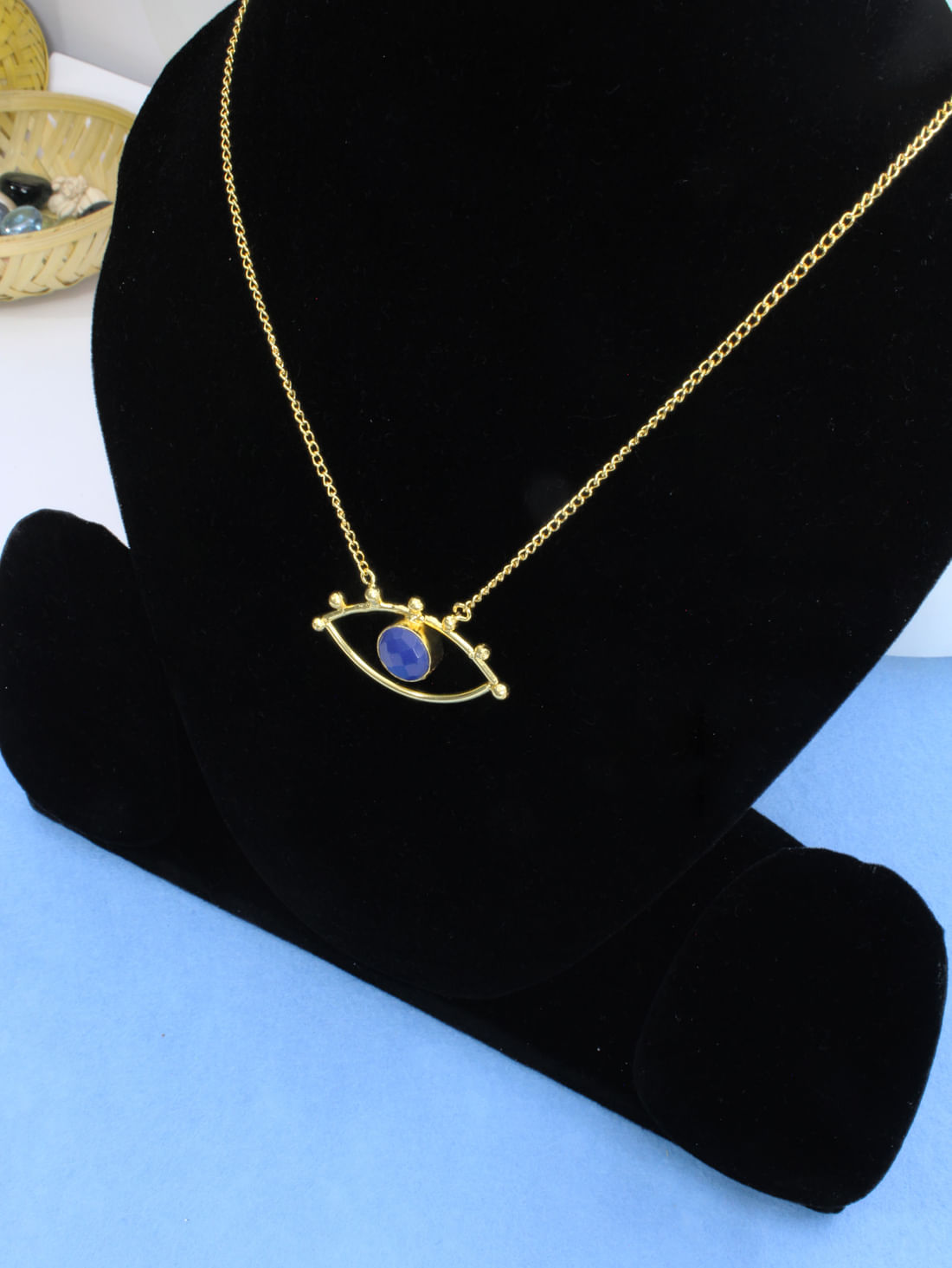 Blue Color Evil Eye Druzy Necklace