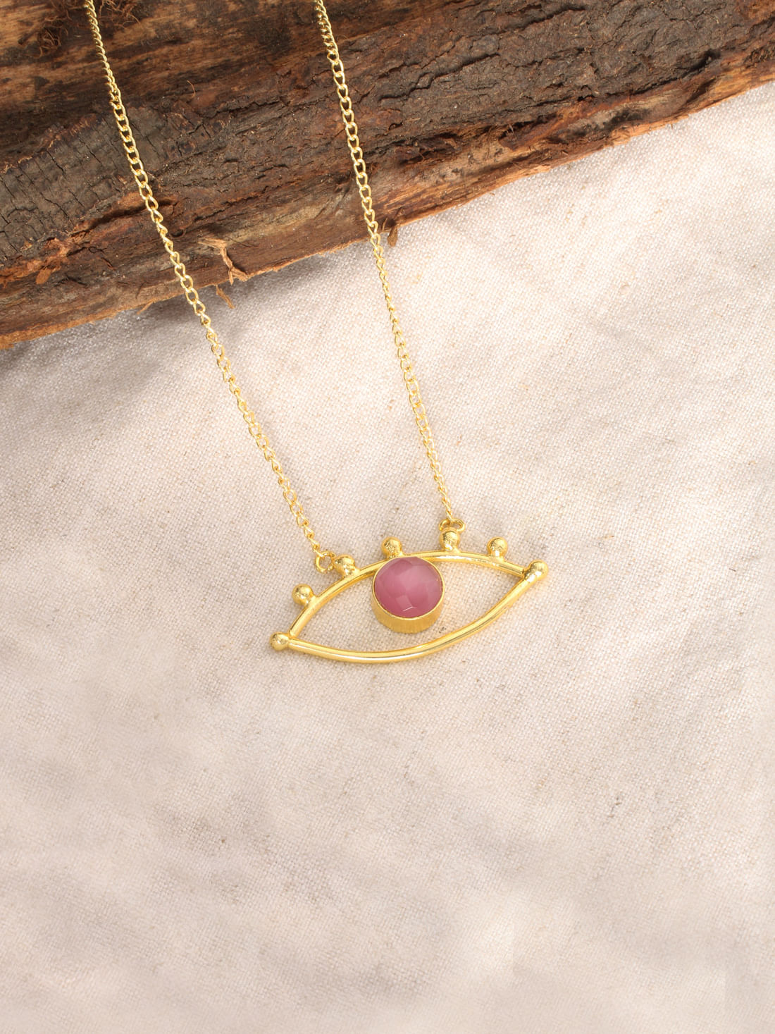 Pink  Color Evil Eye Druzy Necklace