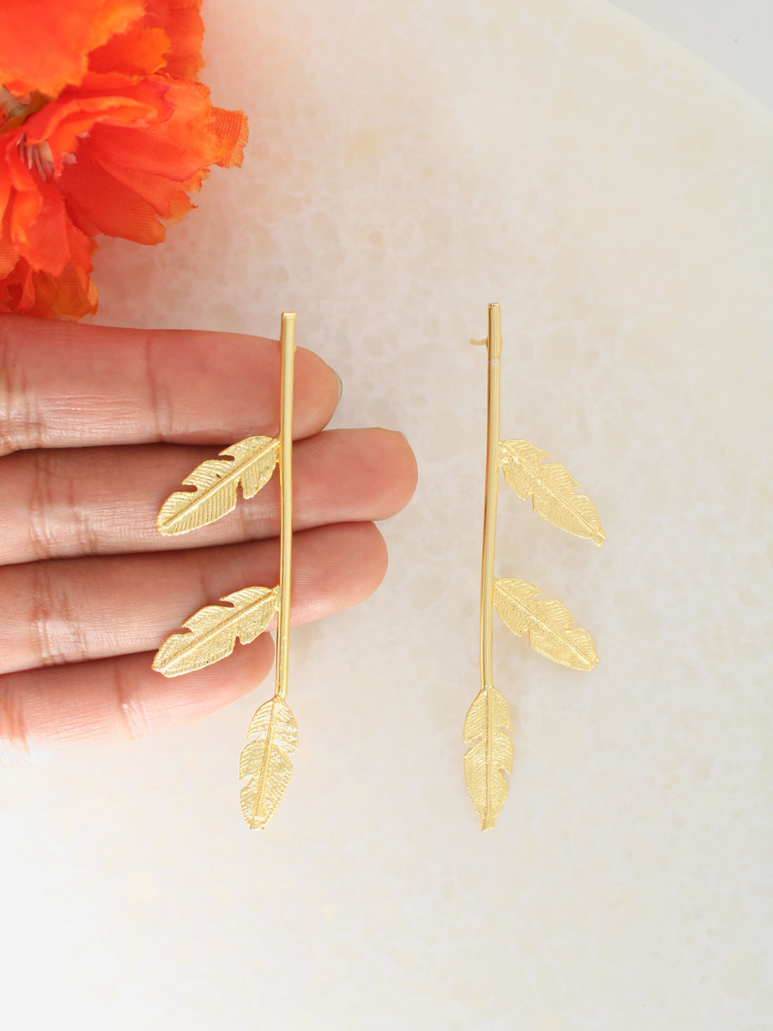 Golden Color Leaf Druzy Earrings