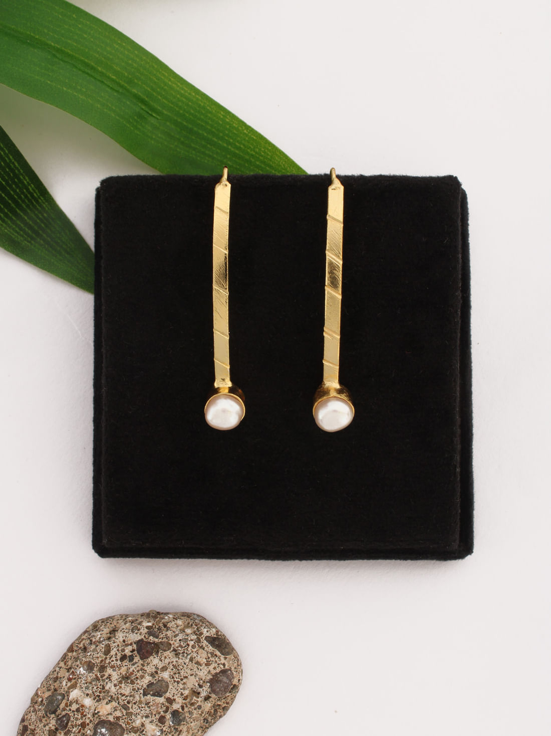 Golden Color Fresh Water Pearl Brass Earring