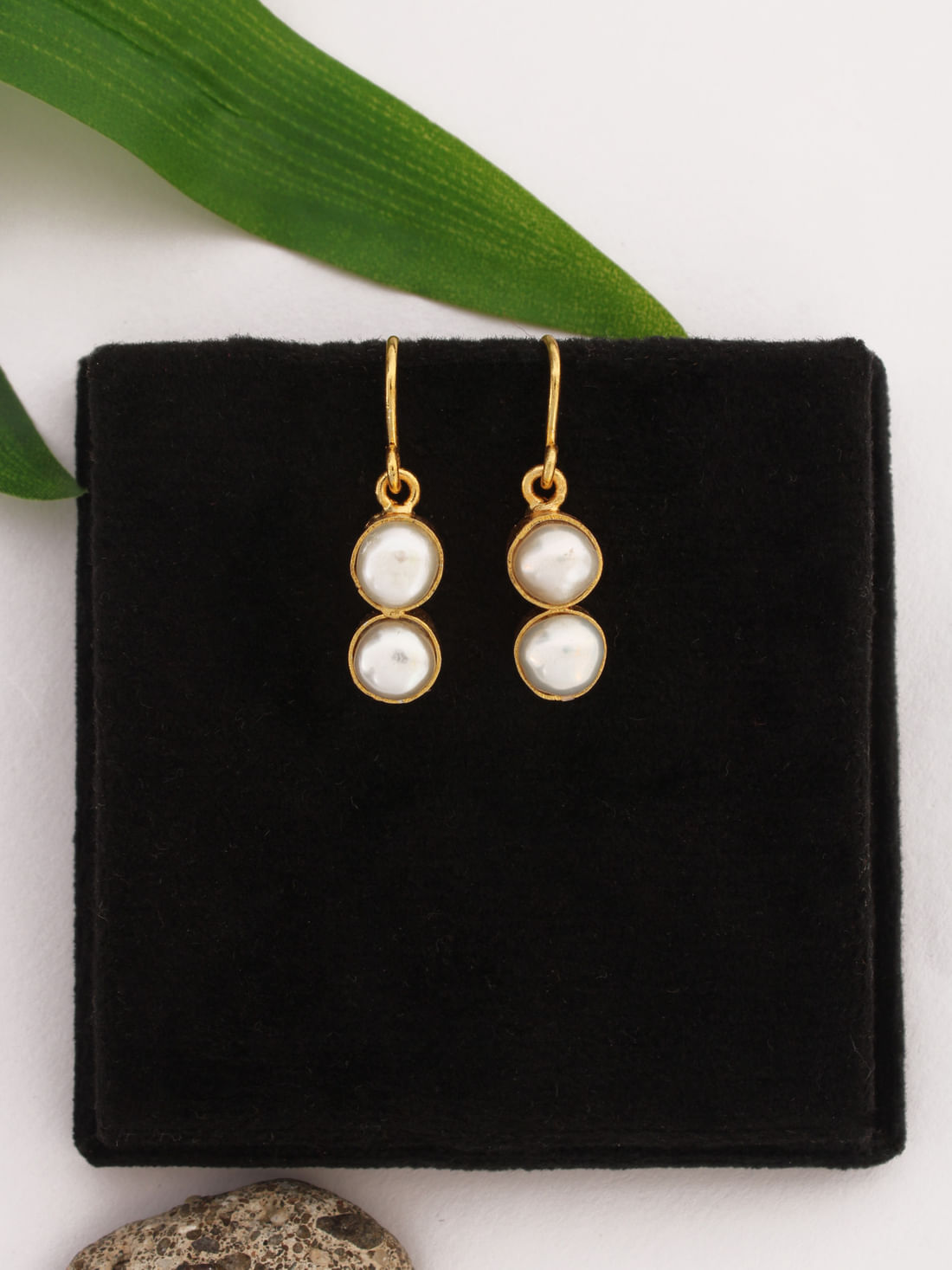 White Pearl Brass Earring