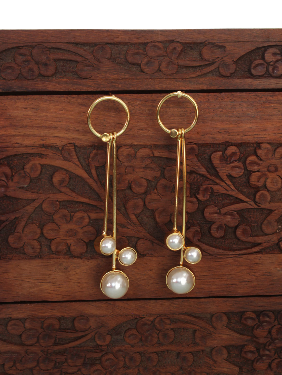 White Pearl Brass Earrings