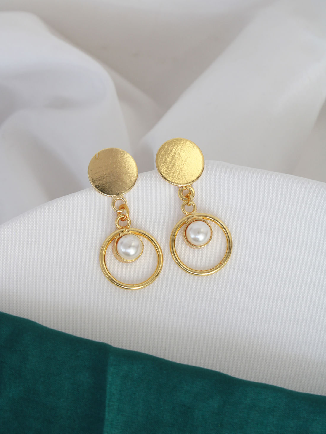 White Pearl Brass Earrings