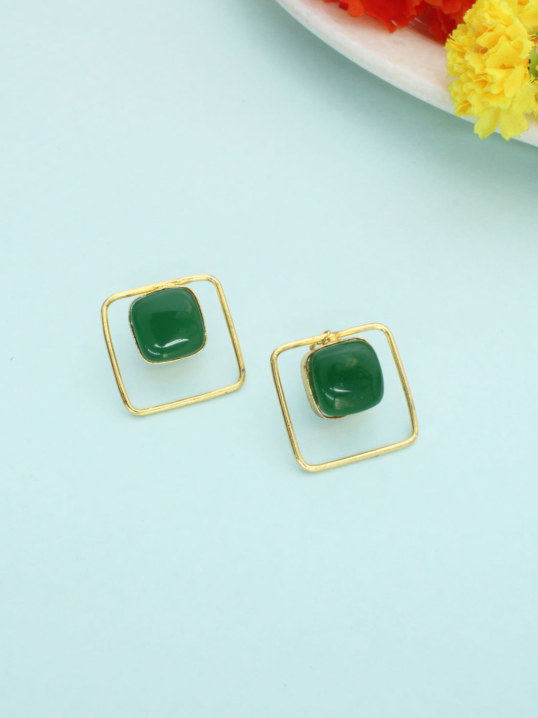 Green Color Brass Earrings