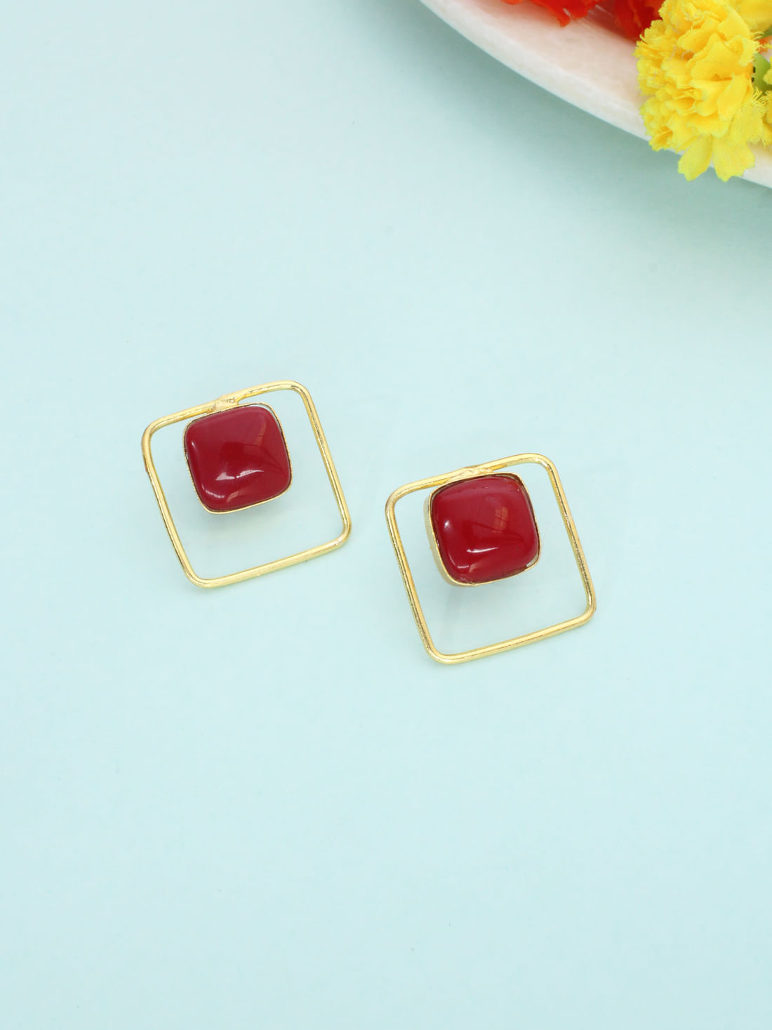 Red Color Brass Earrings