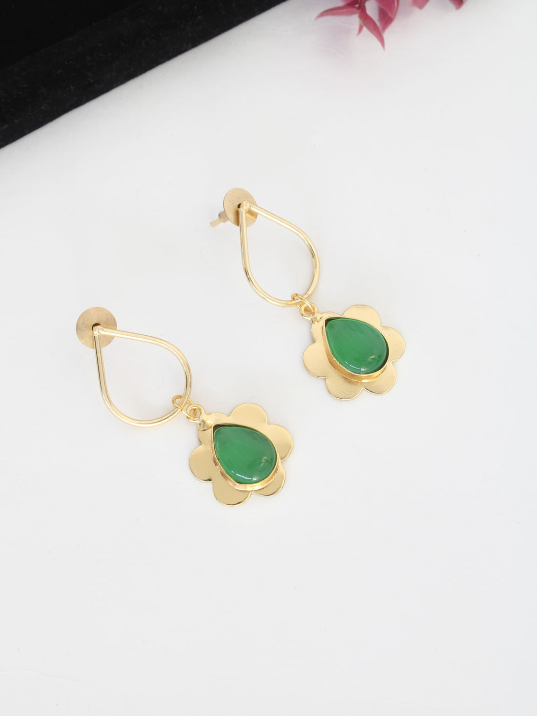 Green Color Brass Earrings