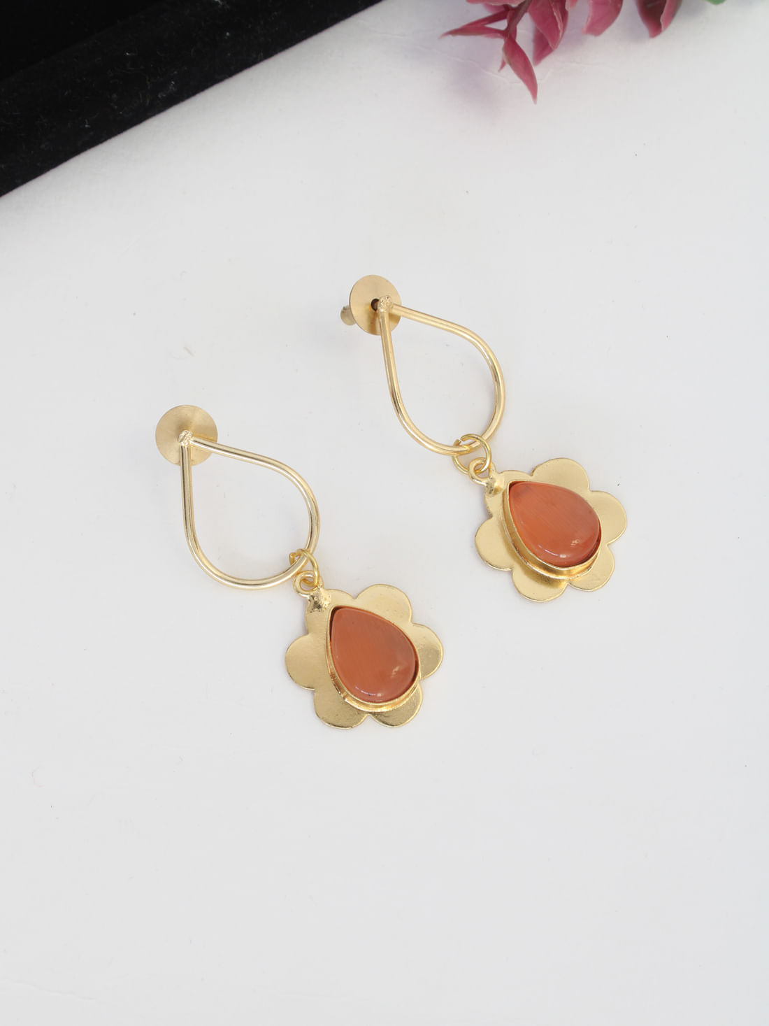 Orange Color Brass Earrings